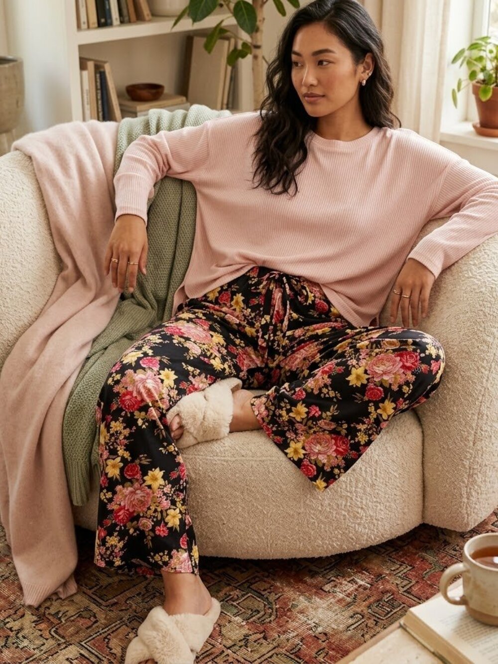 Tolani Pajama Pants Women's Medium Zadie Relaxed Fit Black Floral
